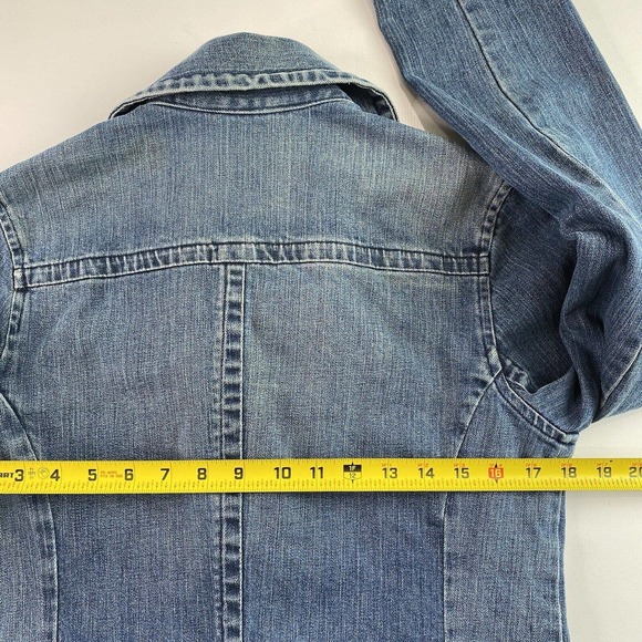 Vtg Denim Jacket Blazer Double Breasted Button Small Medium - Picture 2 of 9
